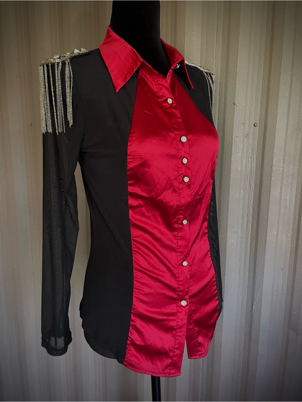 Women’s Western Horse Show Shirt Cowgirl Rodeo Equestrian Rhinestone Fringe M - Picture 3 of 11
